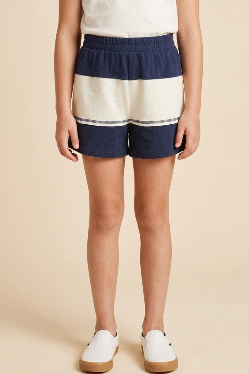 Color Block Elastic Waist Shorts, Navy