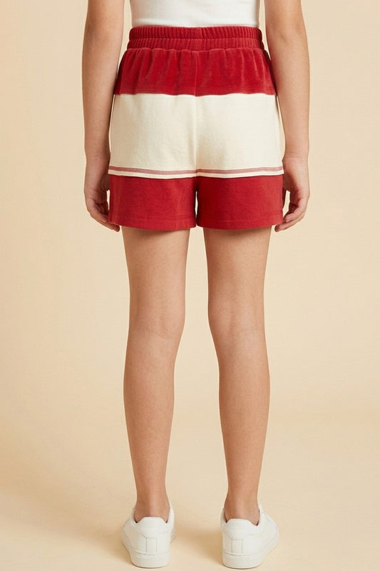 Color Block Elastic Waist Shorts, Red