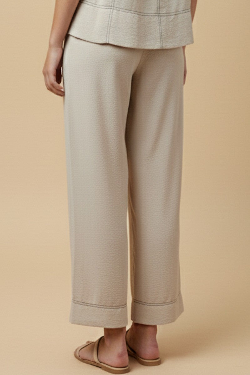 Oatmeal Contrast Stitch Detailed Wide Leg Pant
