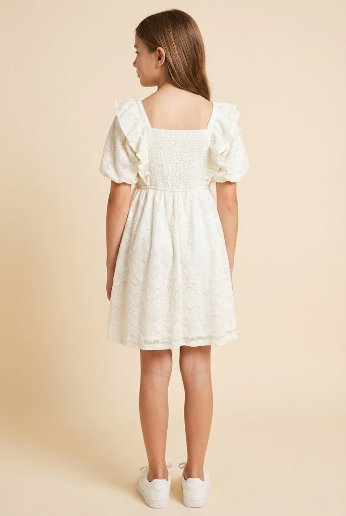 Floral Lace Ruffled Square Neck Dress
