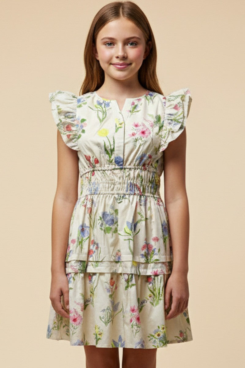 Floral Smocked Waist Ruffle Tank Dress