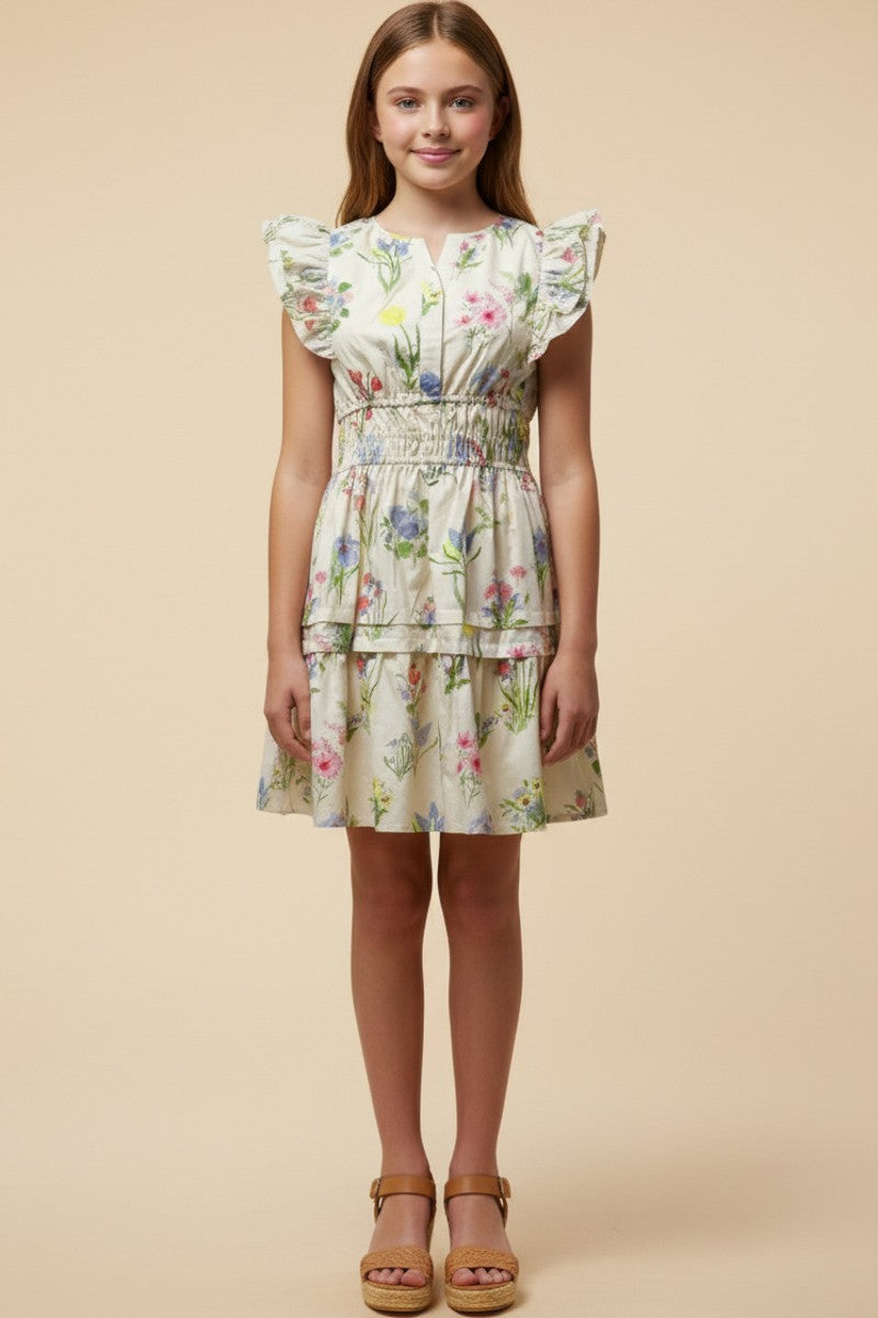 Floral Smocked Waist Ruffle Tank Dress