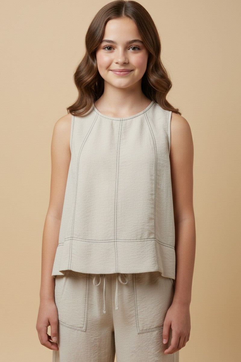 Oatmeal Contrast Stitch Detail Loose Tank