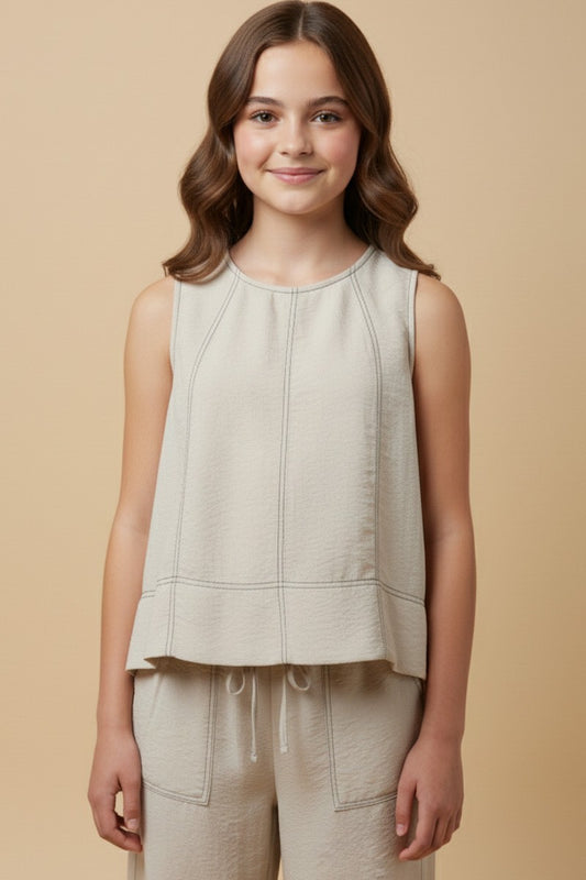 Oatmeal Contrast Stitch Detail Loose Tank