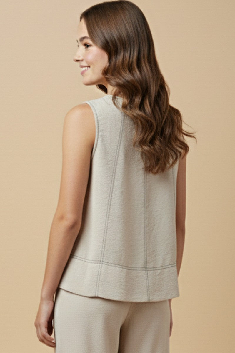 Oatmeal Contrast Stitch Detail Loose Tank