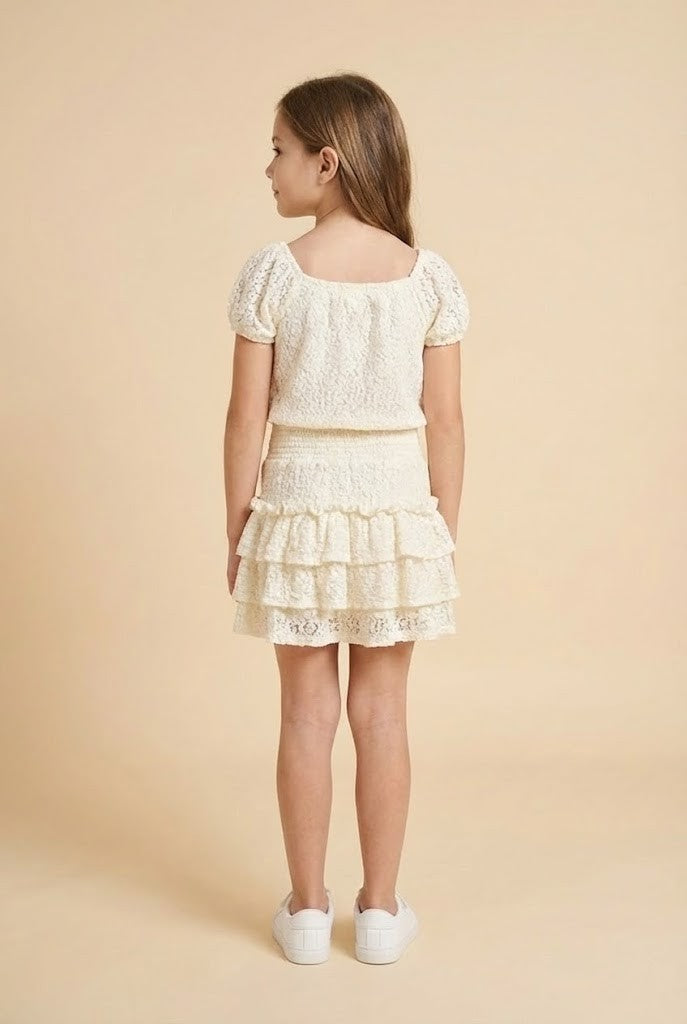 Cream Lace Tiered Smocked Waist Shorts