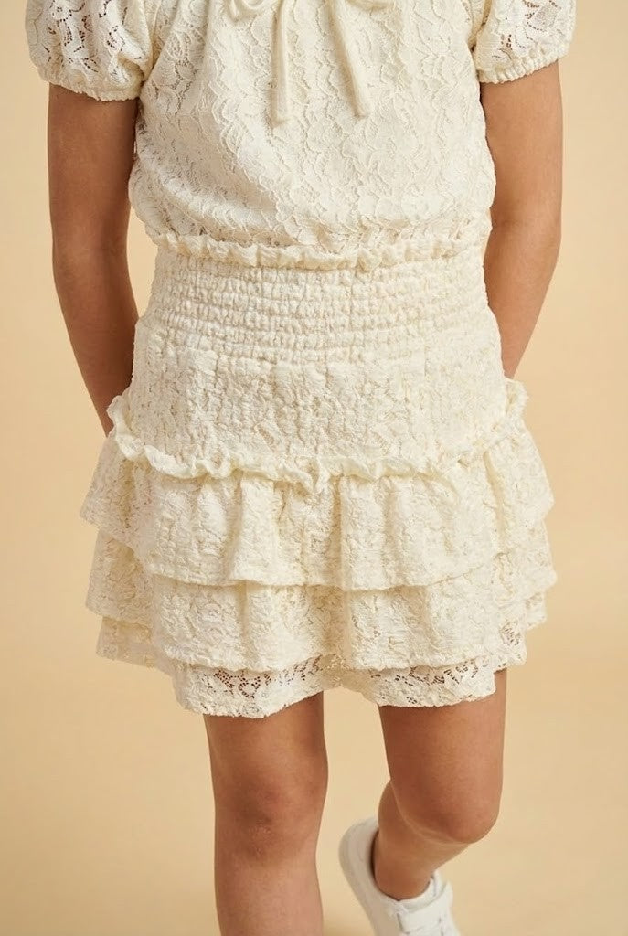 Cream Lace Tiered Smocked Waist Shorts