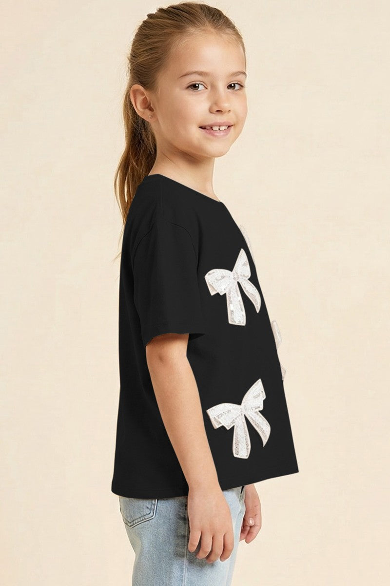 Black Jeweled Lace Bow Patch T Shirt