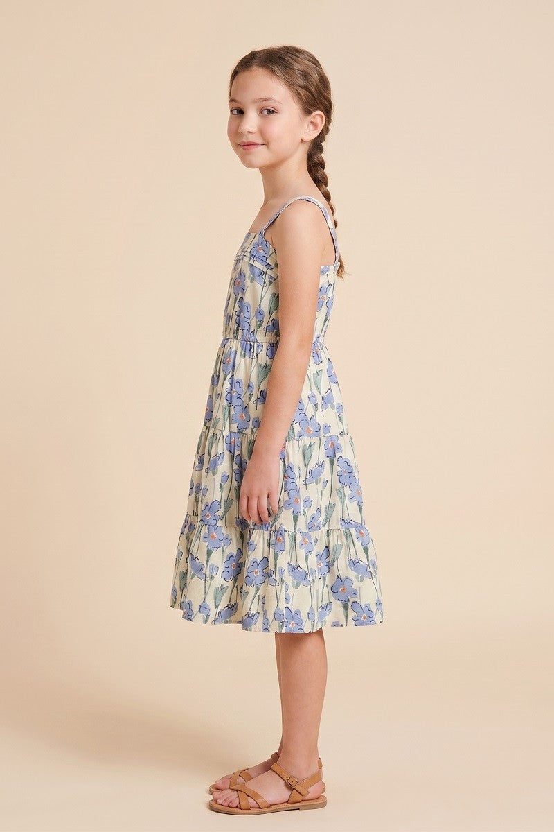 Floral Print Pleat Detail Poplin Dress