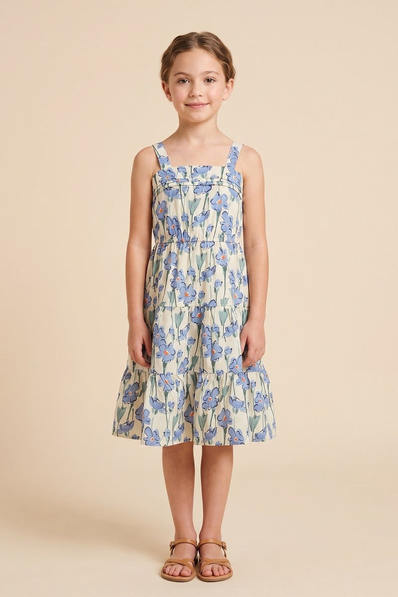 Floral Print Pleat Detail Poplin Dress