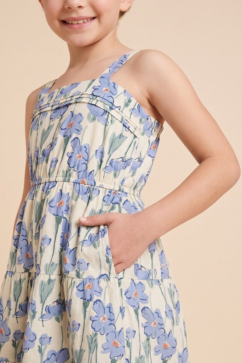Floral Print Pleat Detail Poplin Dress