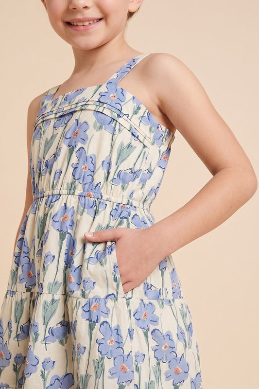 Floral Print Pleat Detail Poplin Dress
