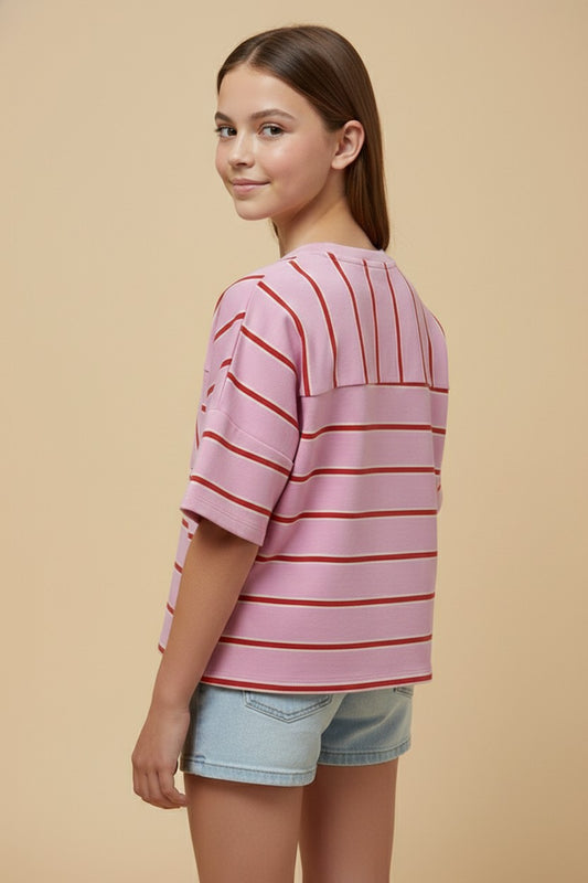 Pink Stripe Pocket Knit Tee