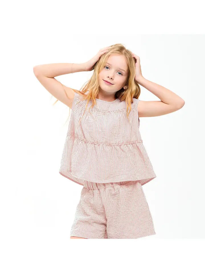 Dusty Pink Gauze Tiered Ruffle Top