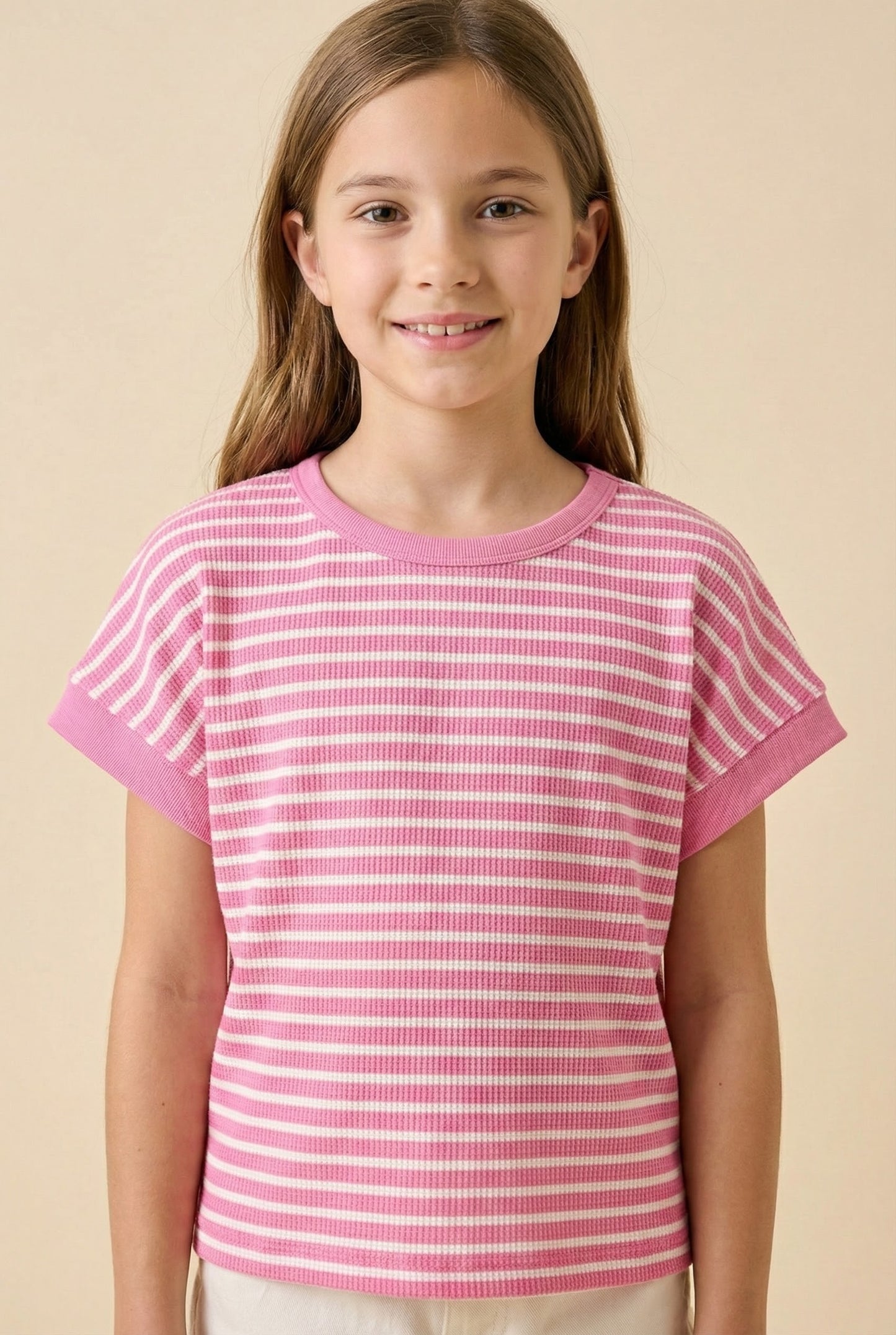 Pink Open Tulip Back Striped Tee