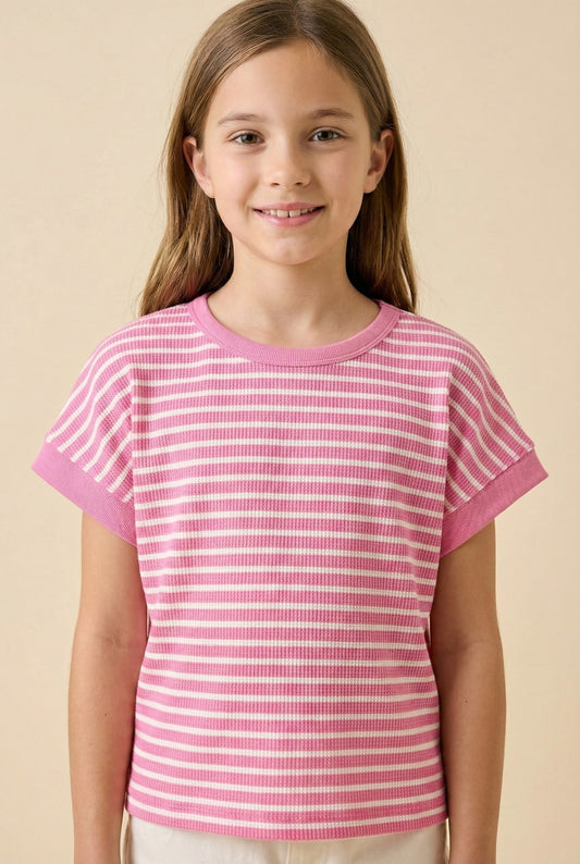 Pink Open Tulip Back Striped Tee