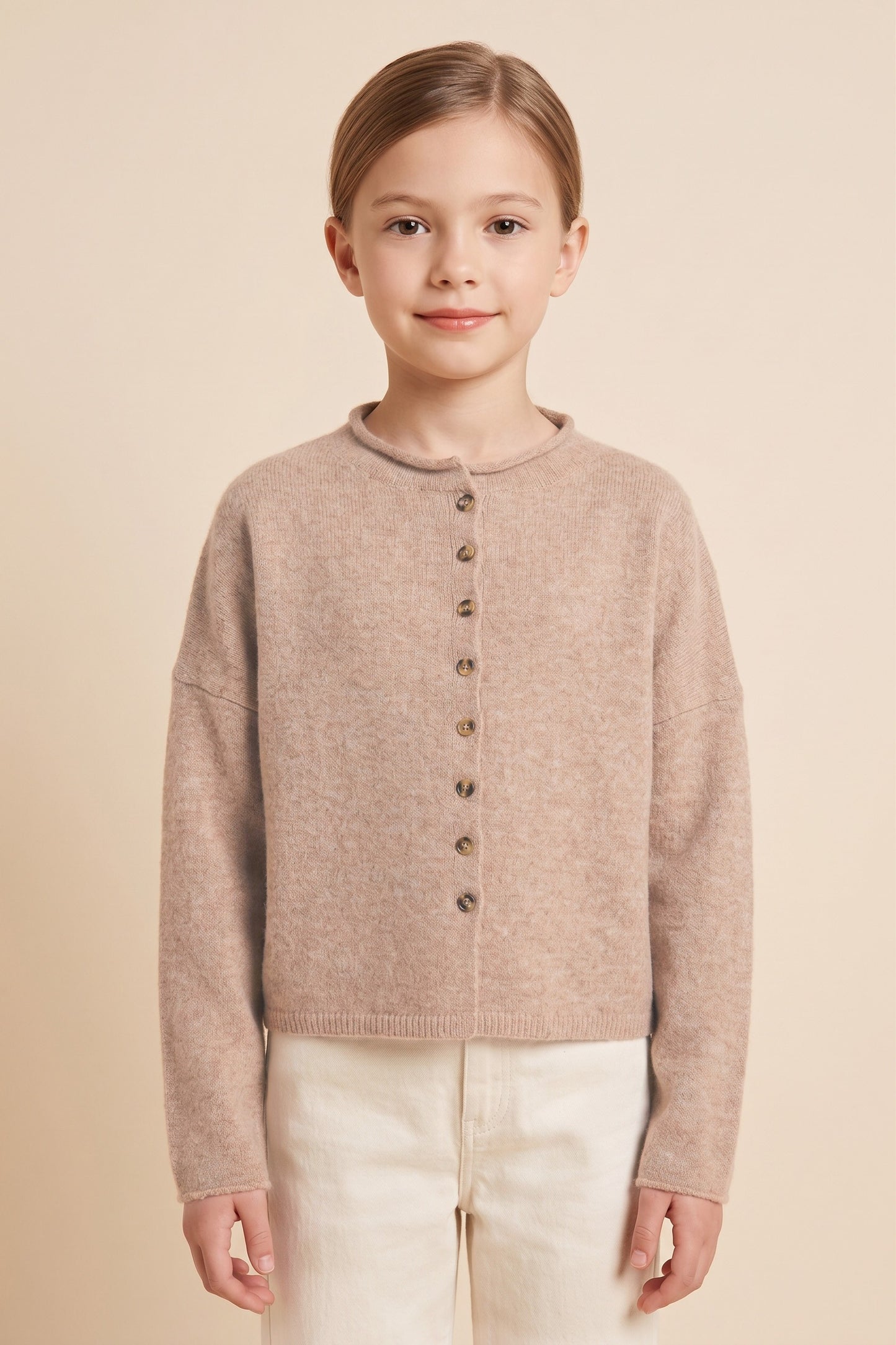 Taupe Brushed Rolled Neck Sweater Cardigan