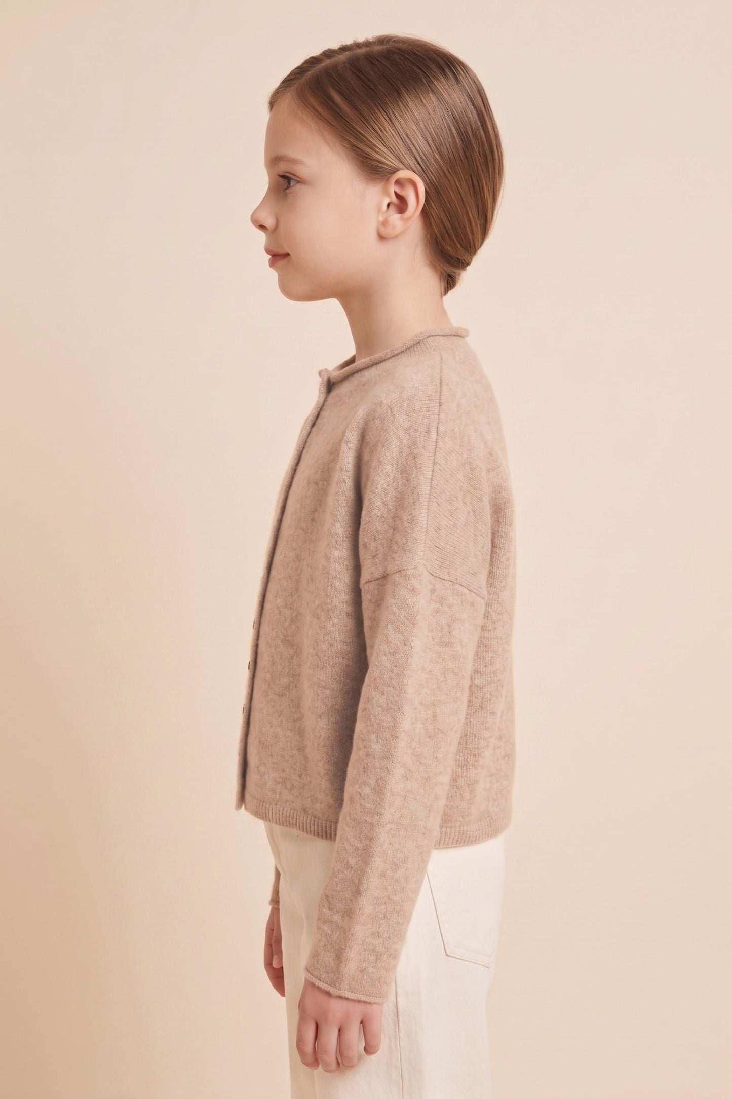 Taupe Brushed Rolled Neck Sweater Cardigan