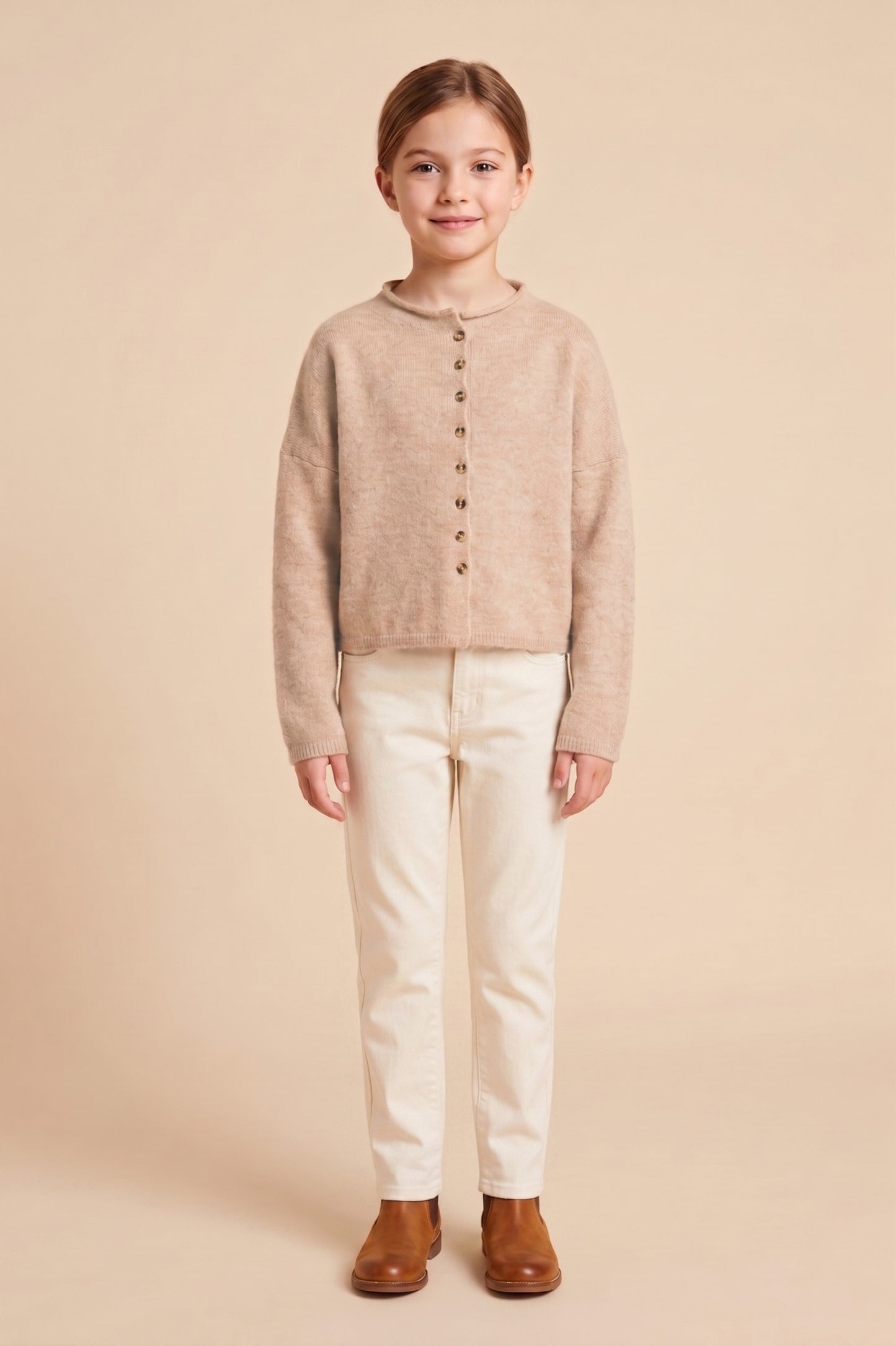 Taupe Brushed Rolled Neck Sweater Cardigan