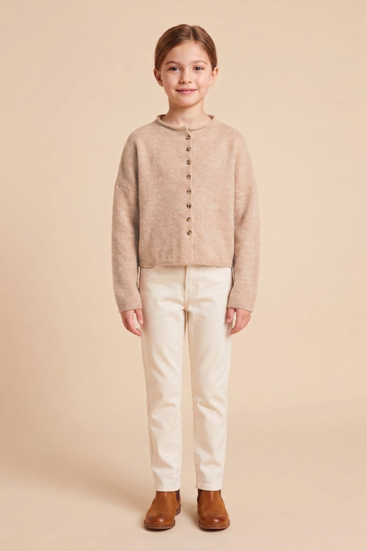 Taupe Brushed Rolled Neck Sweater Cardigan