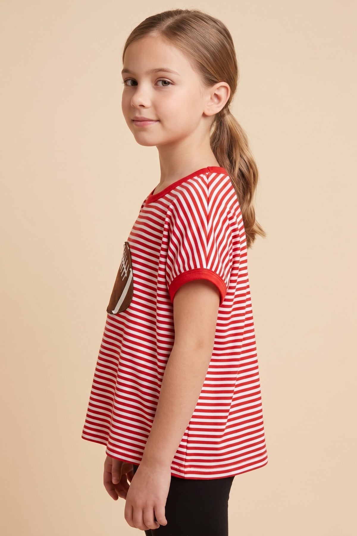 Red Game Day Striped Football Patch Tee