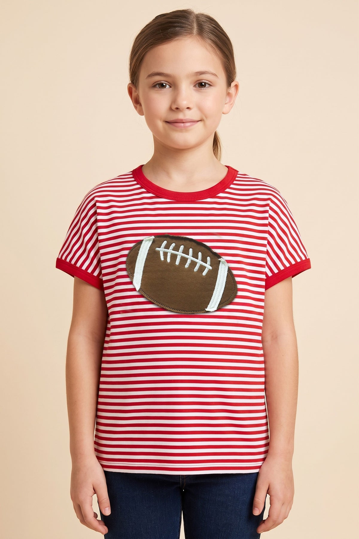 Red Game Day Striped Football Patch Tee