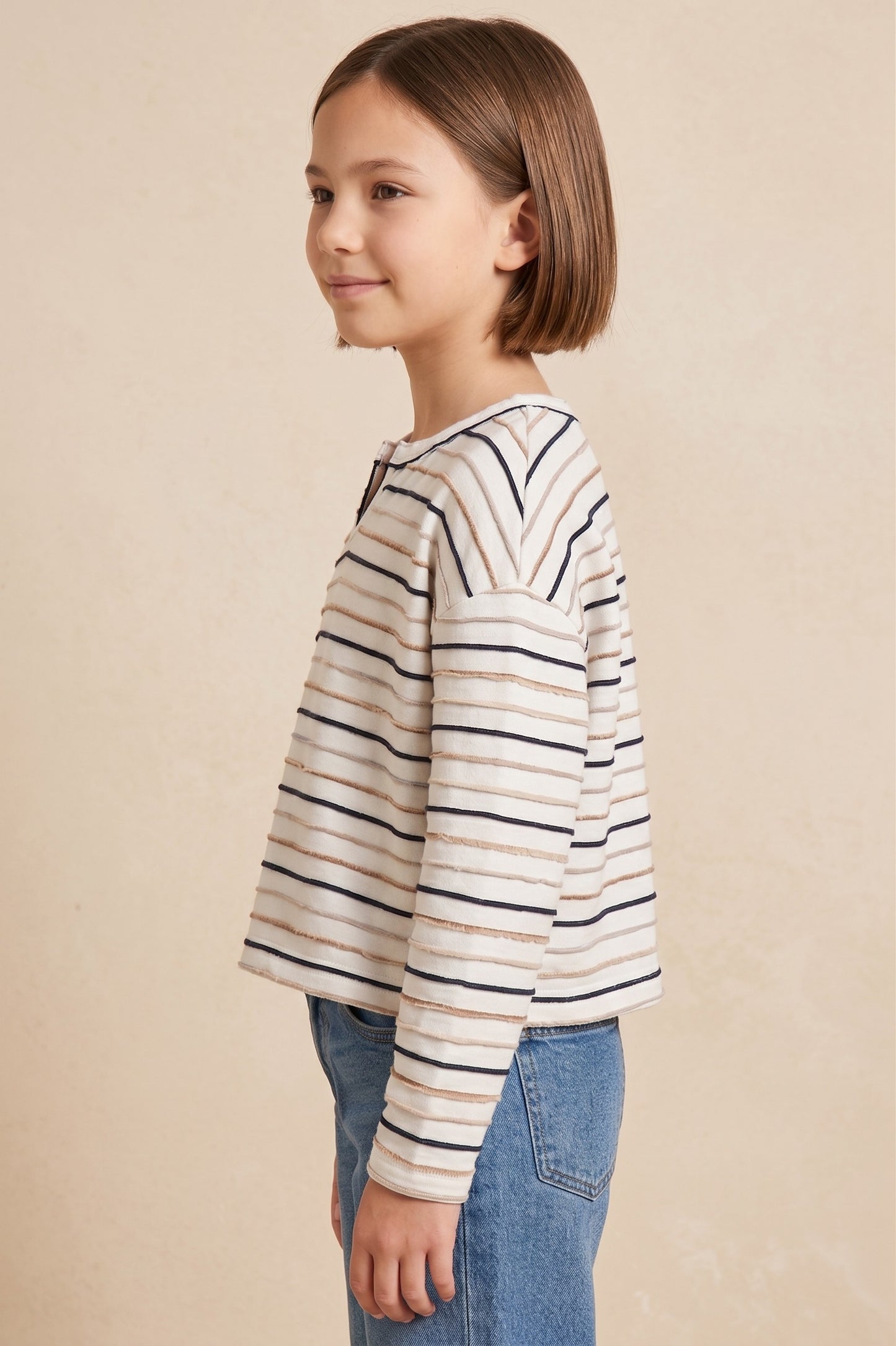 Stripe White Long Sleeve Knit Tee