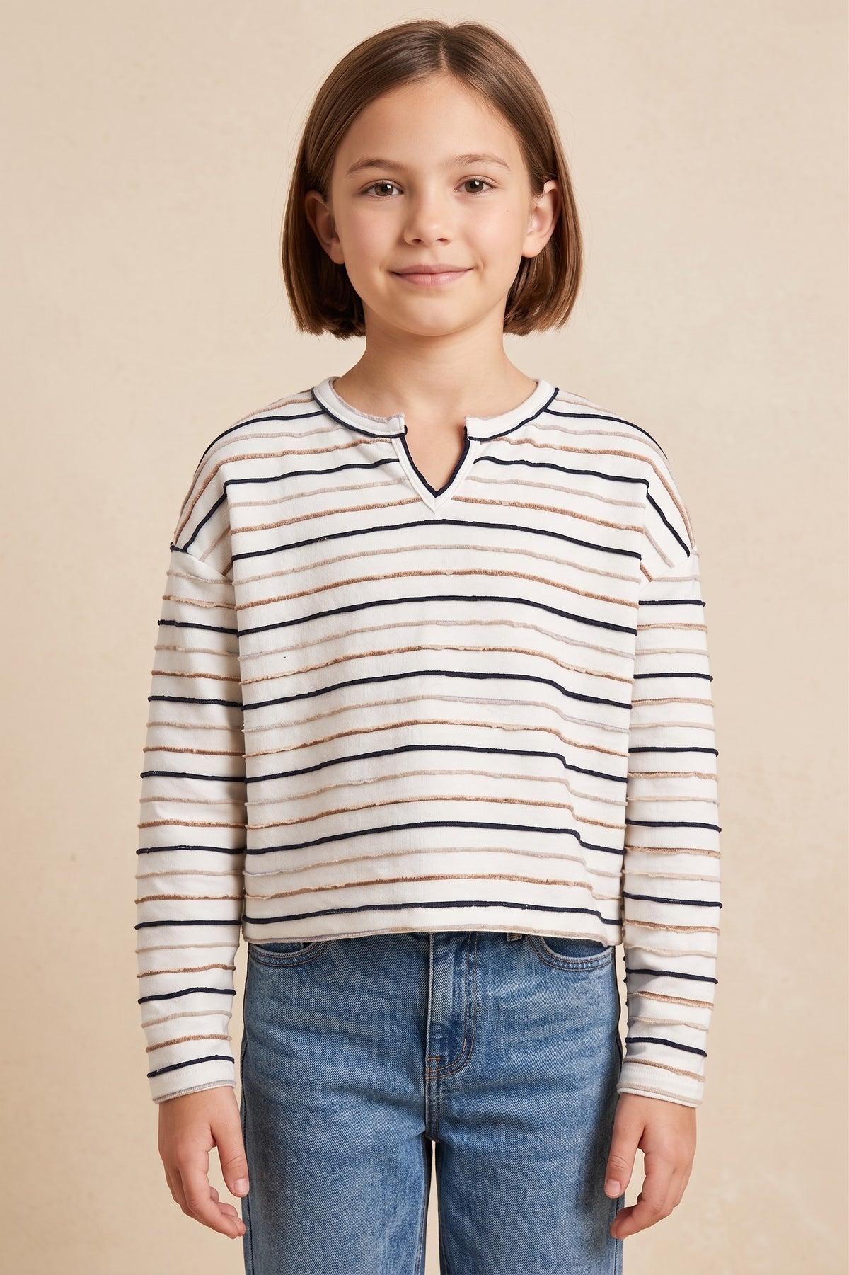 Stripe White Long Sleeve Knit Tee
