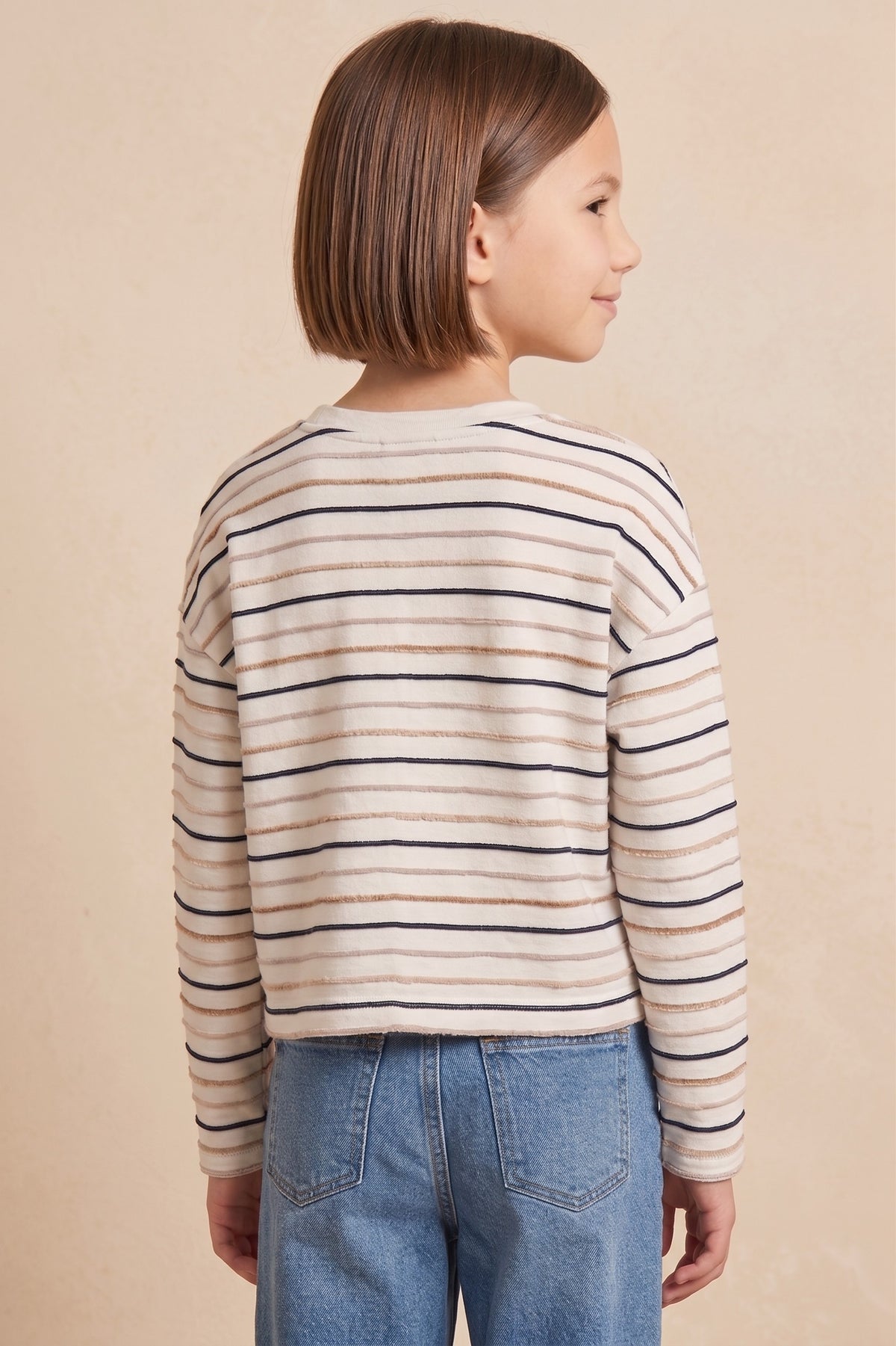 Stripe White Long Sleeve Knit Tee