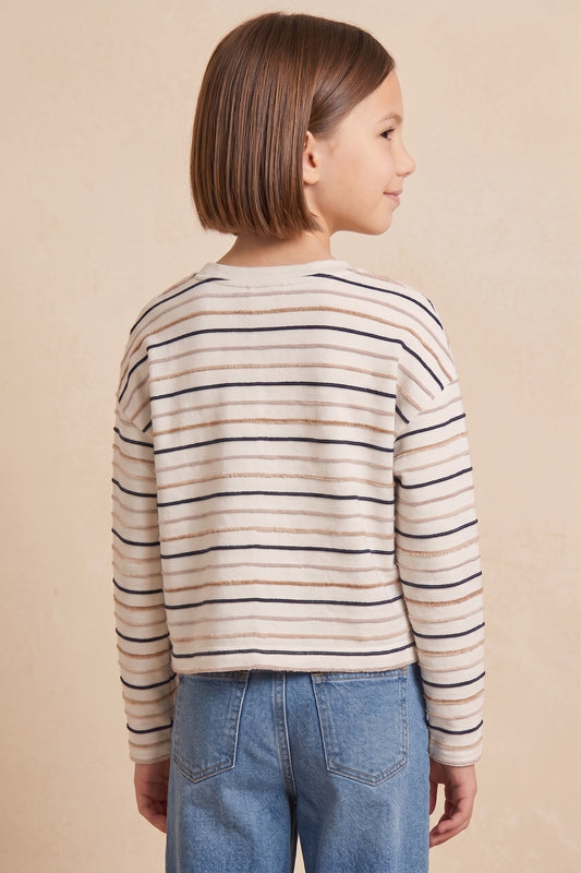 Stripe White Long Sleeve Knit Tee