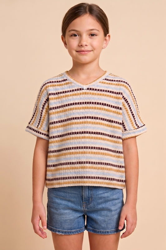 Brown Stitch Stripe T Shirt