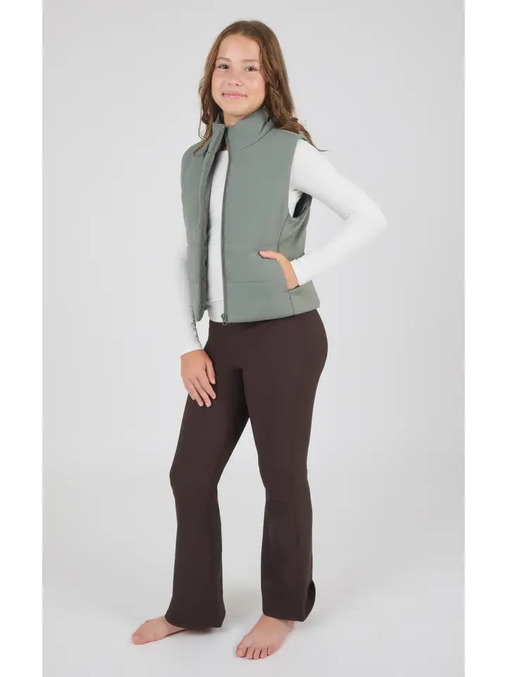 Puffer Vest, Flare Pant, Long Sleeve Top SET, Mulled Basil