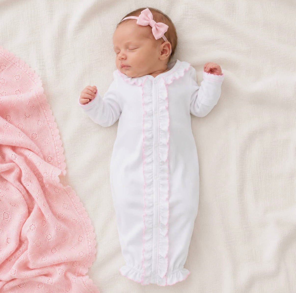 White Ruffle Converter W Pink Trim
