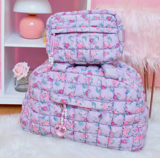 Quilted Scrunchies Floral Printed Medium Duffle