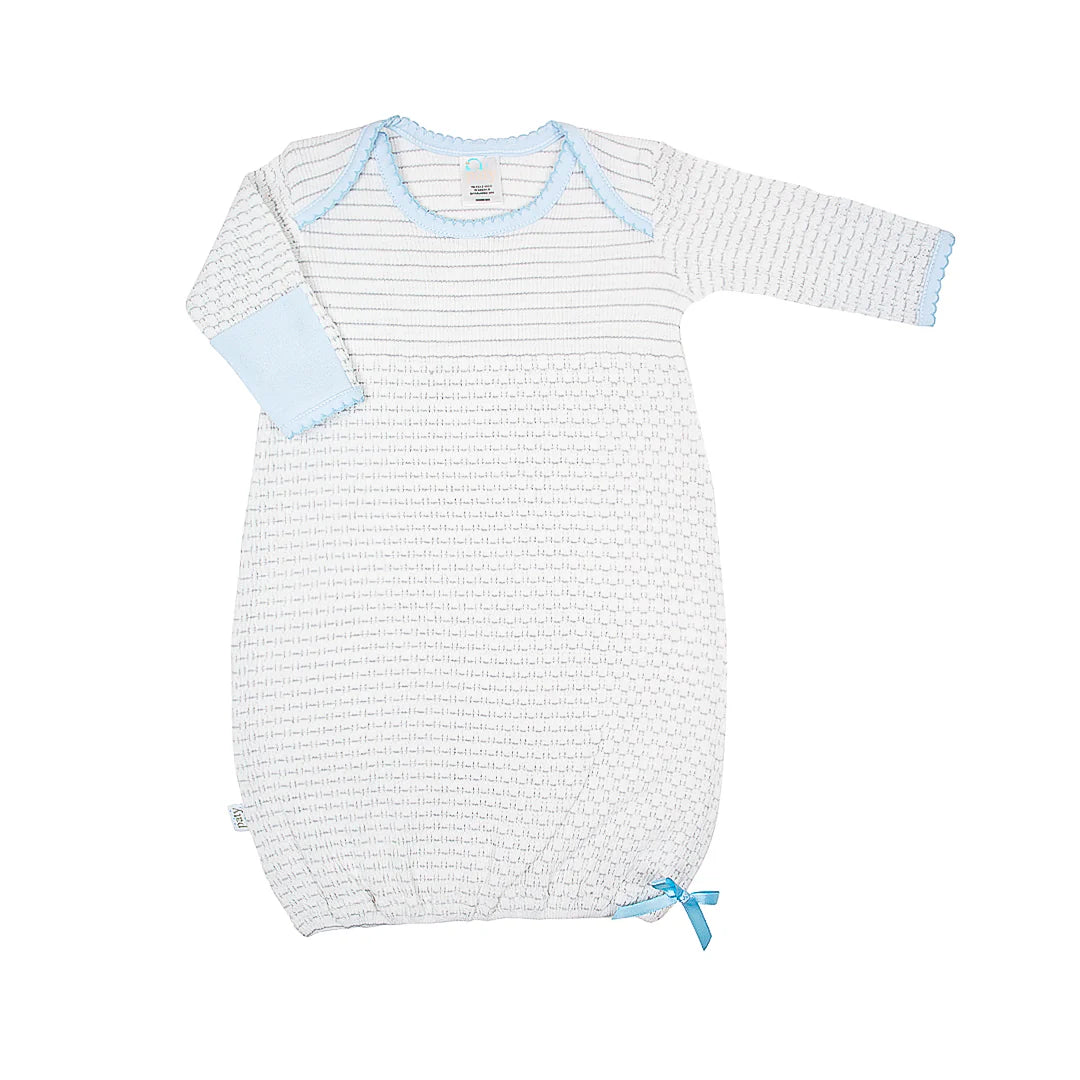 Overlap Shoulder Gown With Pima Stripes, Grey Blue