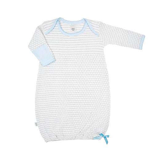 Overlap Shoulder Gown With Pima Stripes, Grey Blue