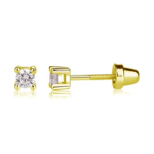 14K Gold Clear Earrings-Screw Back