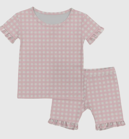 Pink Gingham Two Piece Pjs With Ruffles