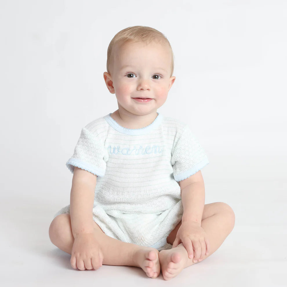 Pinstripe Baby Bubble With Pima Trim, Mint