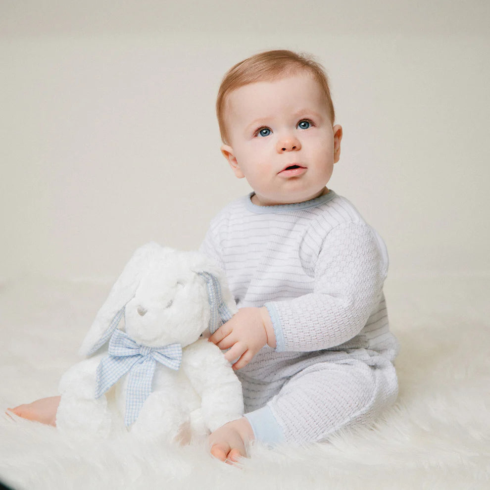 Blue Pinstripe Romper With Pima Trim