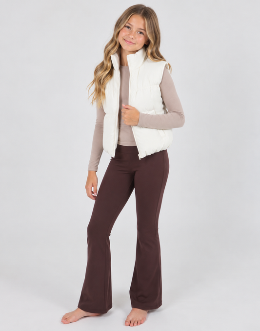 Puffer Vest, Flare Pant, Long Sleeve Top SET, Sugar Swizzle, Chococlate