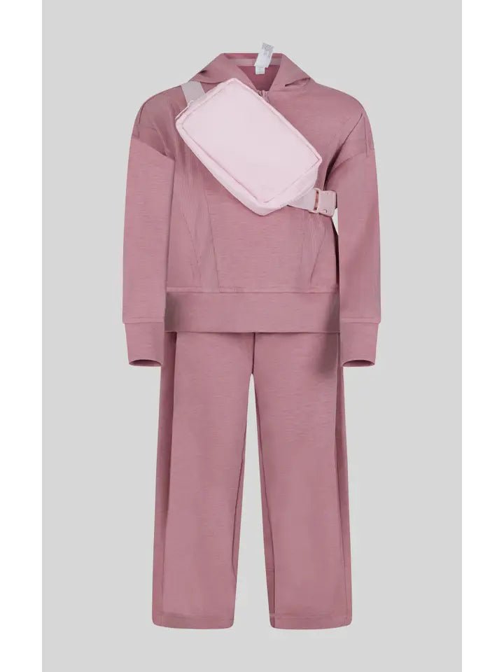 Toddler Pink Plum/Blossom Half Zip Hoodie, Pant Set