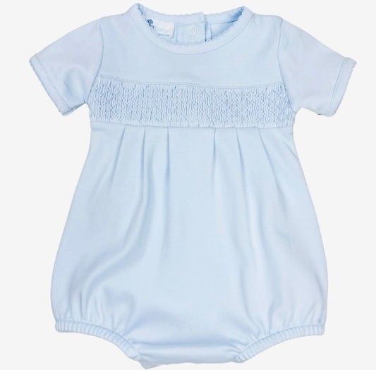 Blue Solid Smocked Bubble