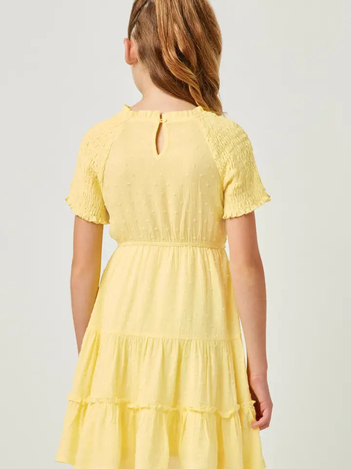 Lemon Smocked Top Tiered Swiss Dot Dress