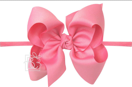 1/4" Nylon Pantyhose Headband W/Bow 4.5" Large, Hot Pink