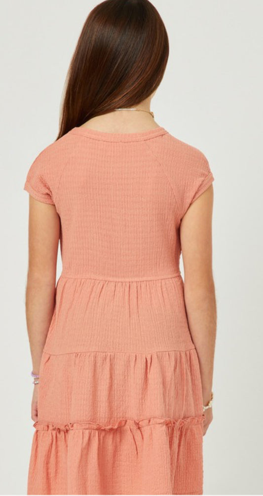 Coral Smocked Knit Dress