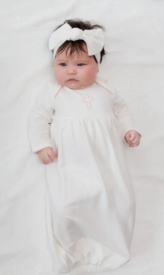 Pink Cross Embroidered Gown -NB