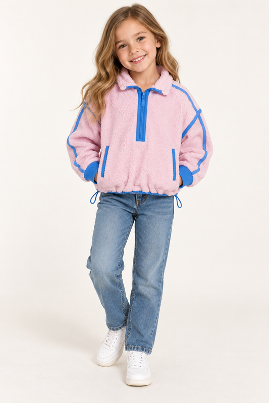 1/2 Zip Sherpa Pullover Periwinkle/Pink