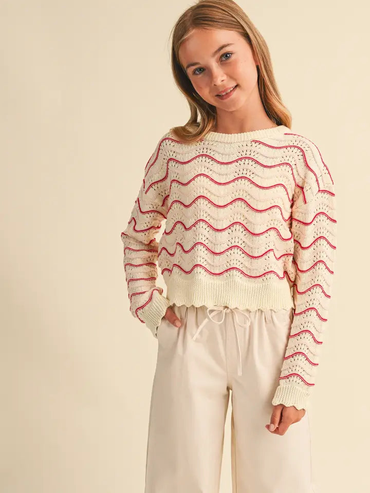 Beige/Berry Wavy Knit Sweater