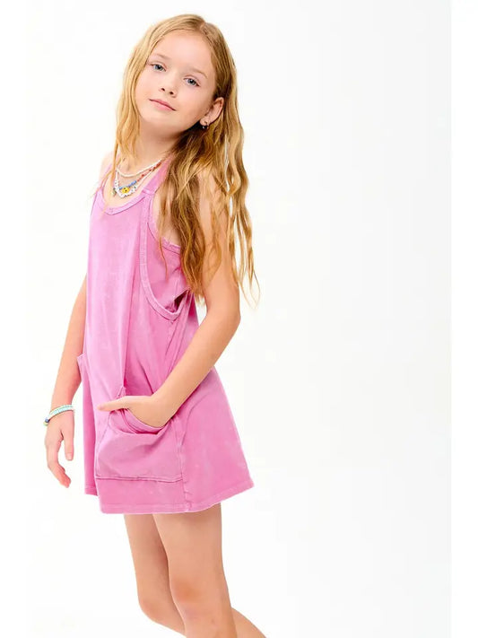 Pink Mineral Wash Dress With Inner Romper